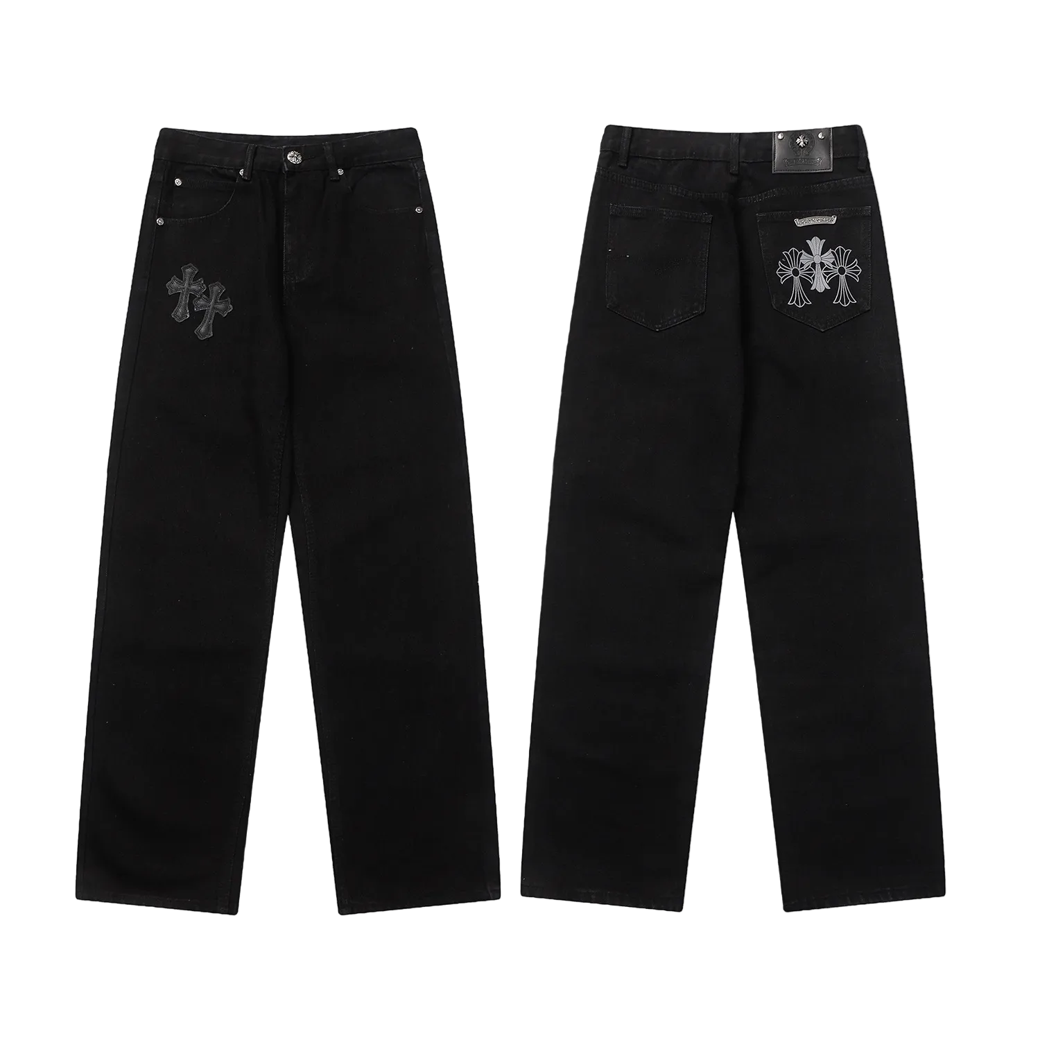 SIMPLE BLACK CHROME HEARTS JEANS