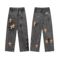 DARK GREY CHROME HEARTS ORANGE CROSS JEANS