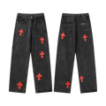 DARK GREY CHROME HEARTS RED CROSS JEANS