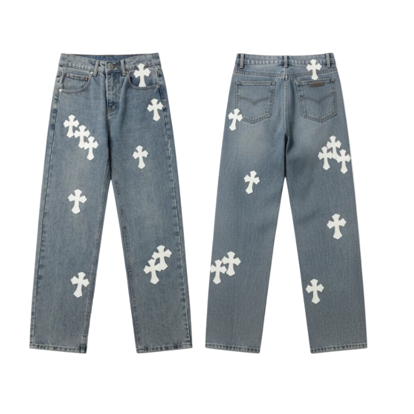 CHROME HEARTS WHITE CROSS JEANS