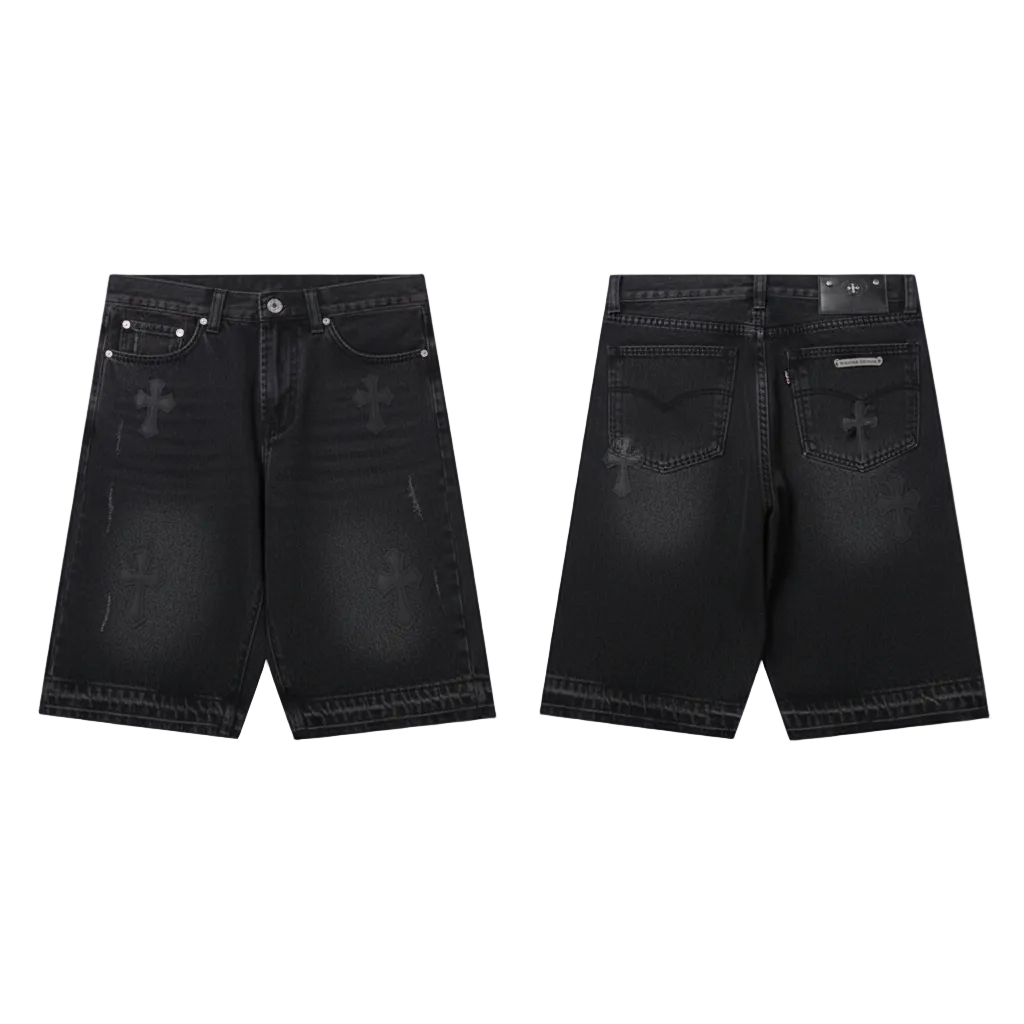SIMPLE CHROME HEARTS BLACK JORTS