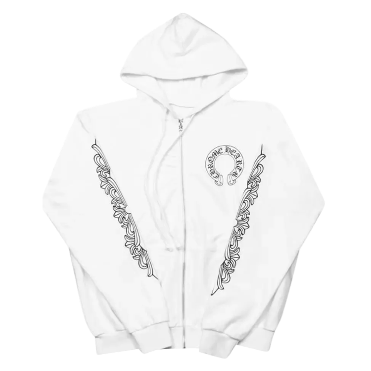 CLASSIC WHITE CHROME HEARTS ZIP-UP HOODIE