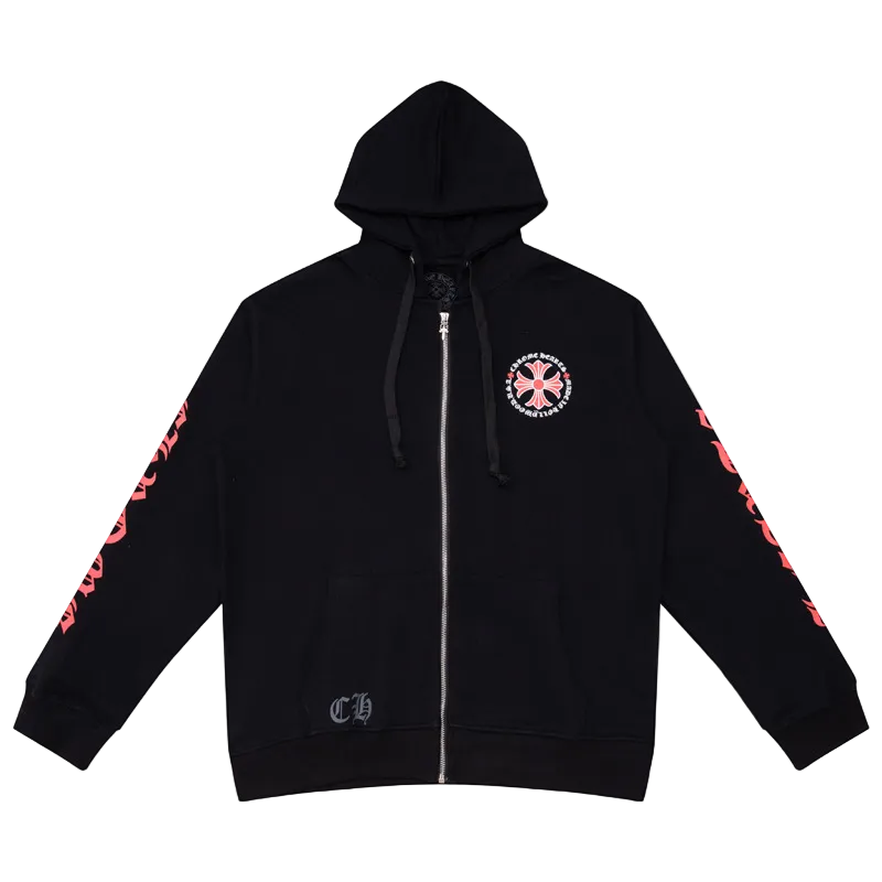 BLACK/RED CHROME ZIPUP HOODIE