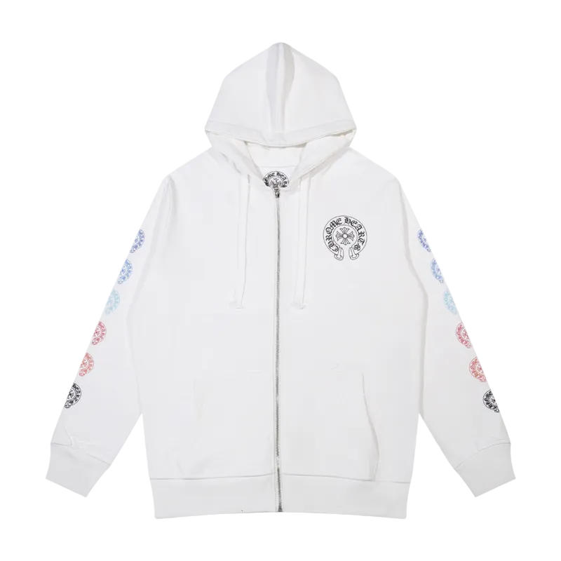 WHITE MULTI-COLOR ZIP-UP HOODIE