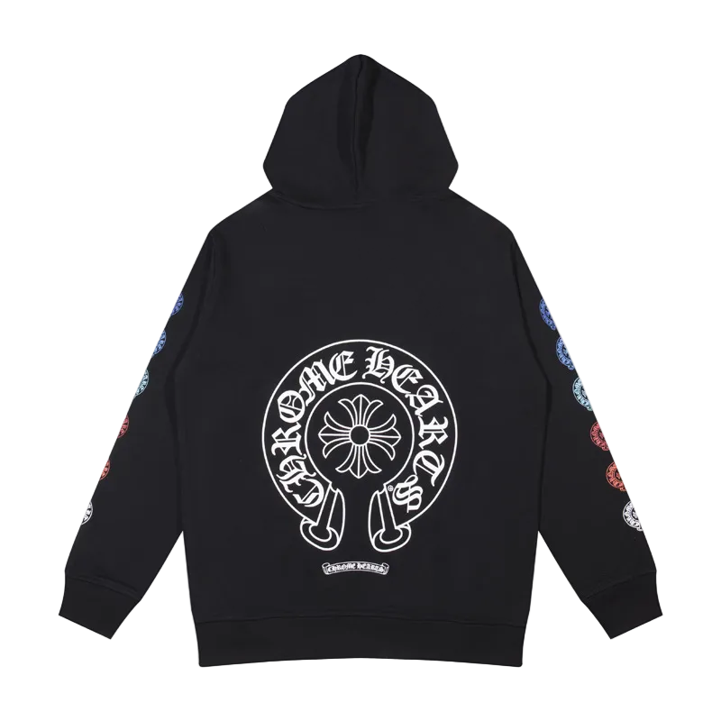 BLACK MULTICOLOR CHROME HEARTS ZIP-UP HOODIE