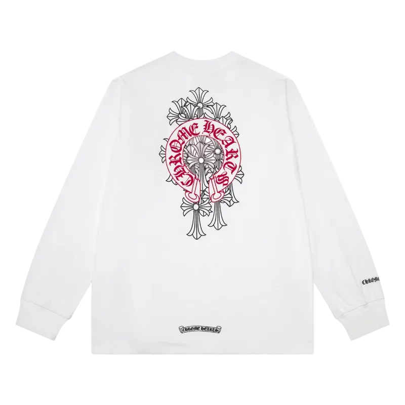 WHITE RED LONG SLEEVE CHROME HEARTS