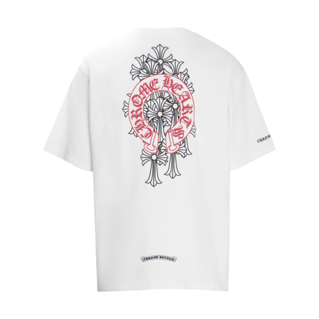 CHROME HEARTS WHITE AND RED BACK DESIGN T-SHIRT