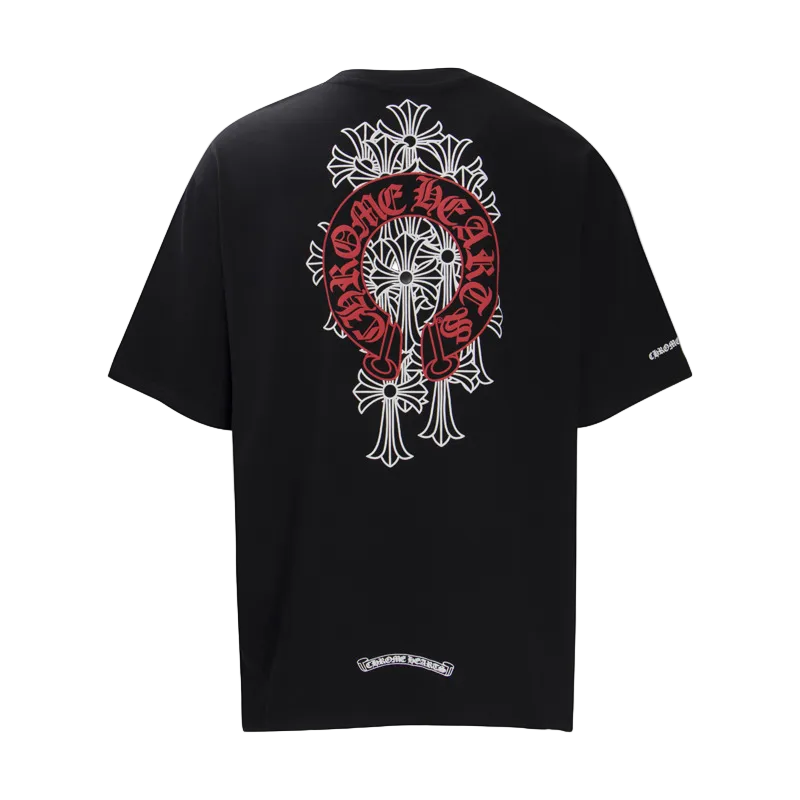 CHROME HEARTS BLACK AND RED BACK DESIGN T-SHIRT