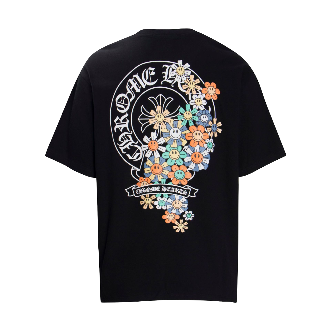 CHROME HEARTS BLACK FLORAL DESIGN T-SHIRT
