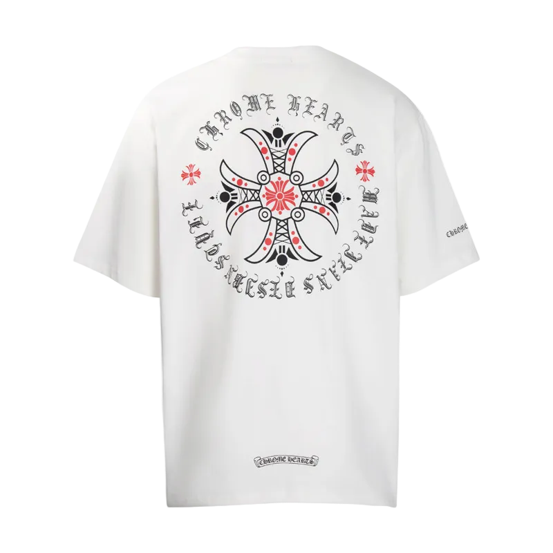 CHROME HEARTS WHITE AND RED CROSS T-SHIRT