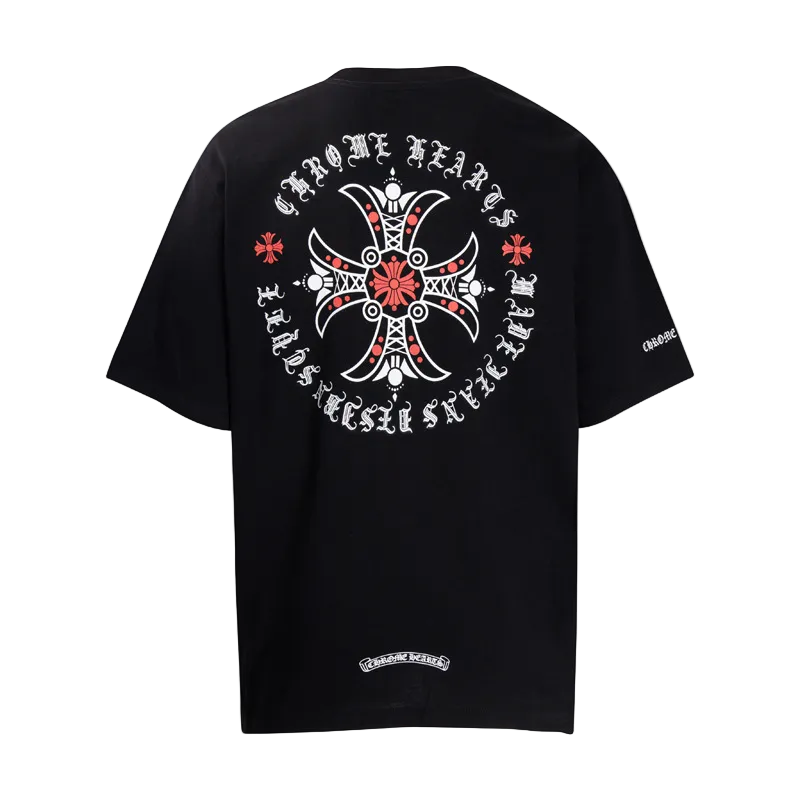 CHROME HEARTS BLACK AND RED CROSS T-SHIRT