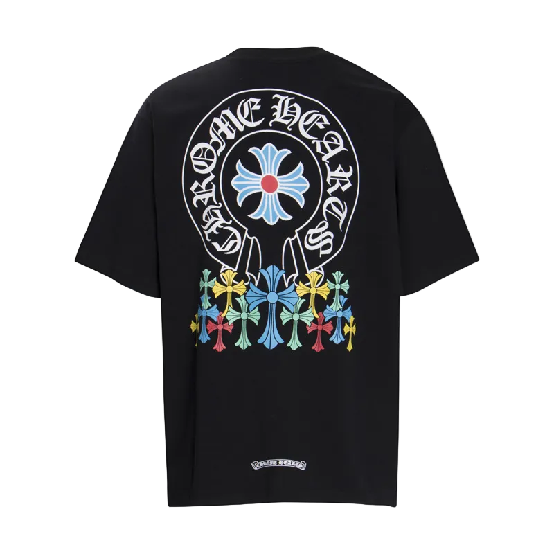 CHROME HEARTS BLACK AND BLUE  MULTI-CROSS T-SHIRT