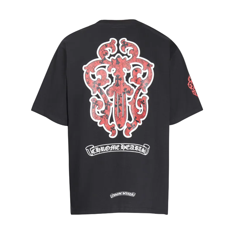 CHROME HEARTS BLACK AND RED BACK DESIGN T-SHIRT