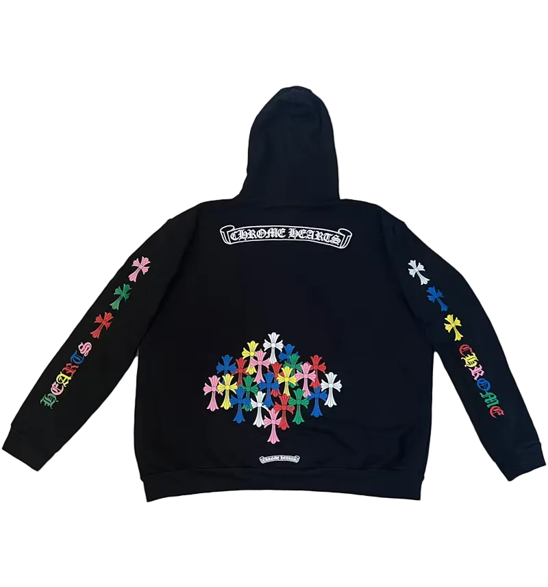 CHROME HEARTS BLACK COLORFUL CROSS HOODIE
