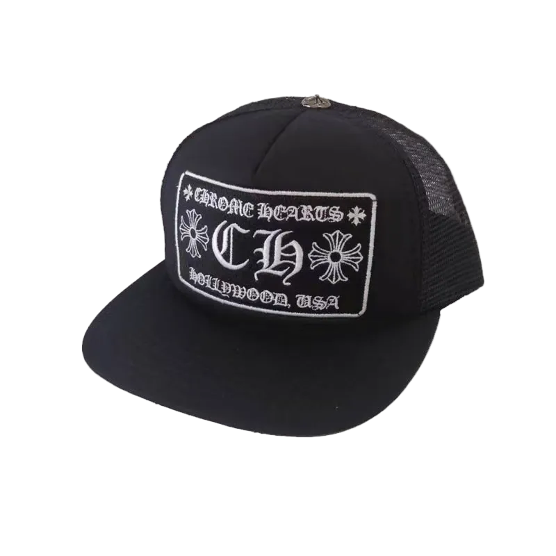 BLACK CHROME HEARTS TRUCKER CAP